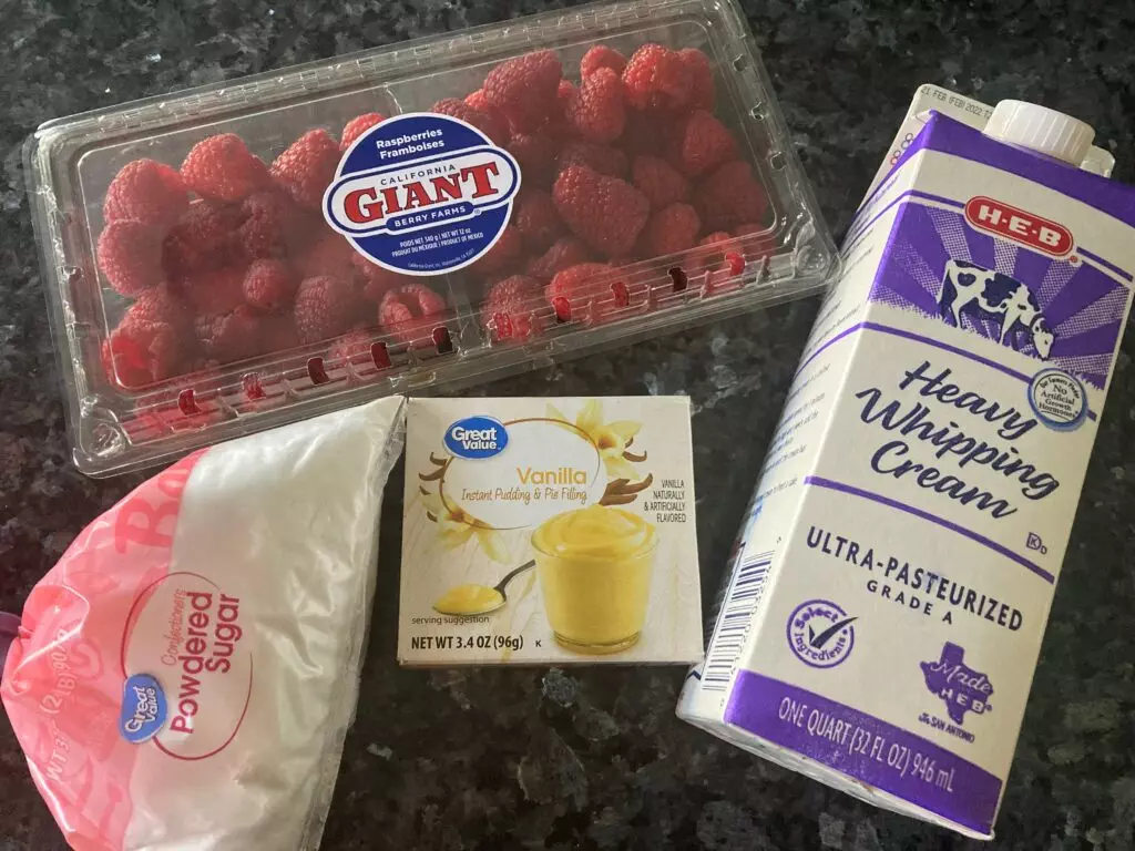 ingredients for raspberry whipped cream