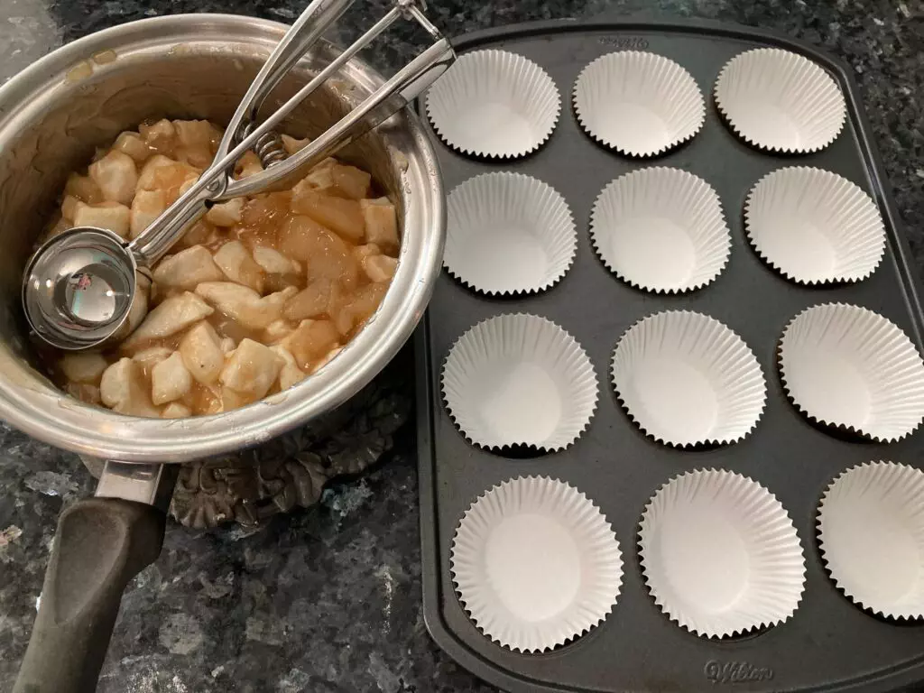 Apple Pie Monkey Bread Muffins using canned biscuits from Out of the Box Baking.com