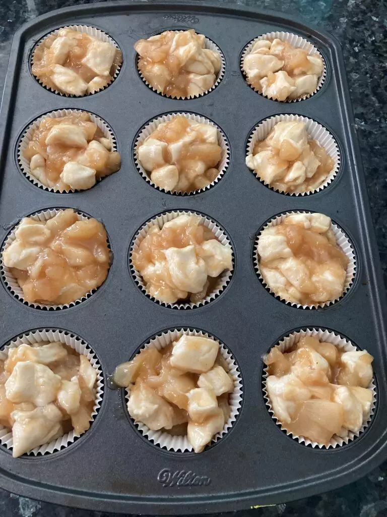 Apple Pie Monkey Bread Muffins using canned biscuits from Out of the Box Baking.com
