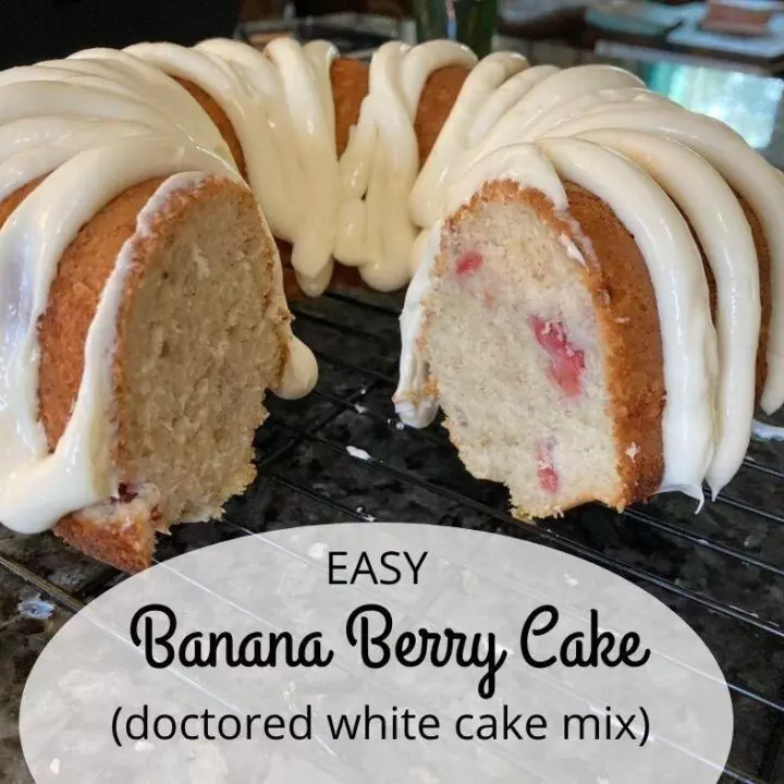 Easy Banana Berry Cake (doctored white cake mix)