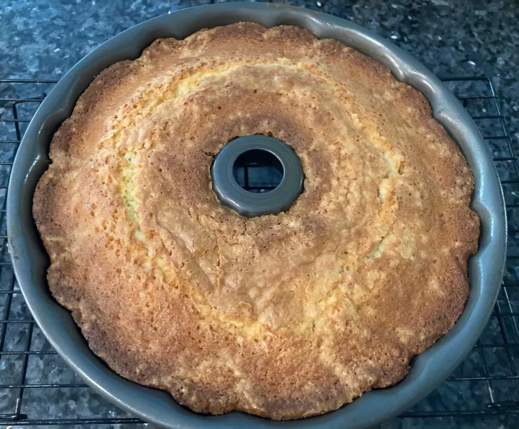 baked pound cake still in pan