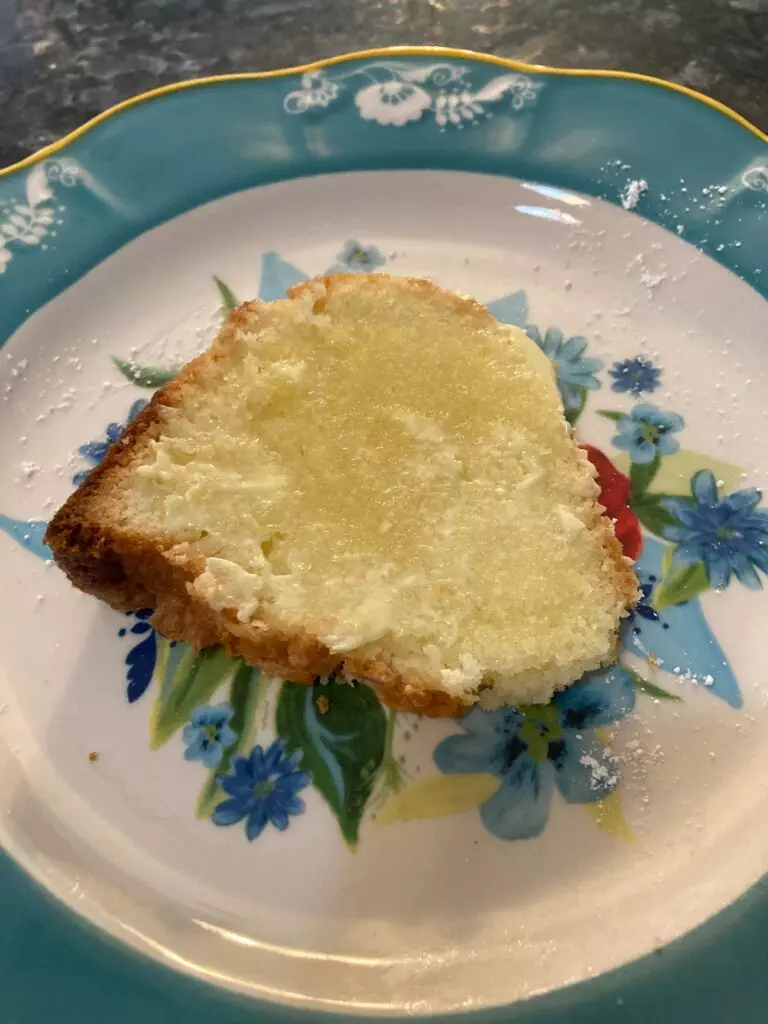 sliced pound cake with butter