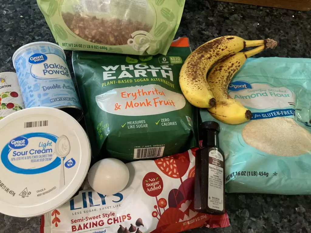 ingredients for gluten free sugar free banana nut muffins