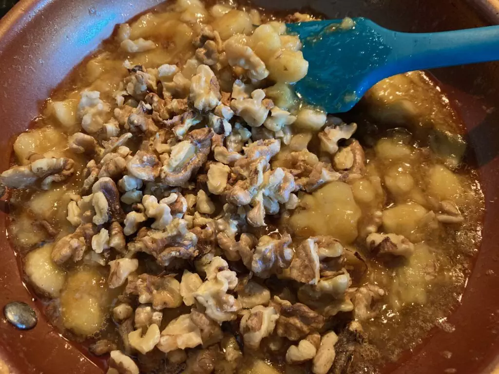 bananas and walnuts in brown sugar and butter