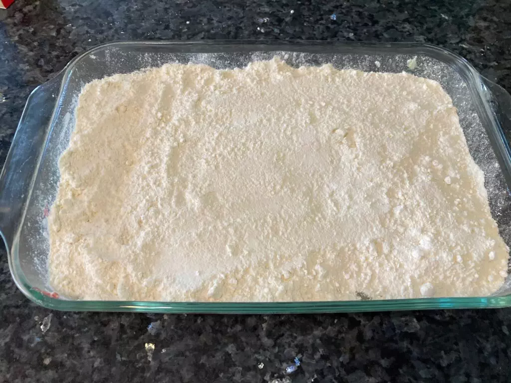 dry cake mix on top of fruit