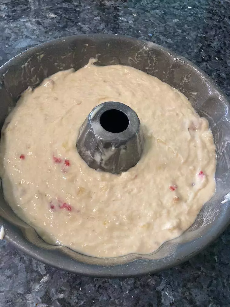 cake batter in pan