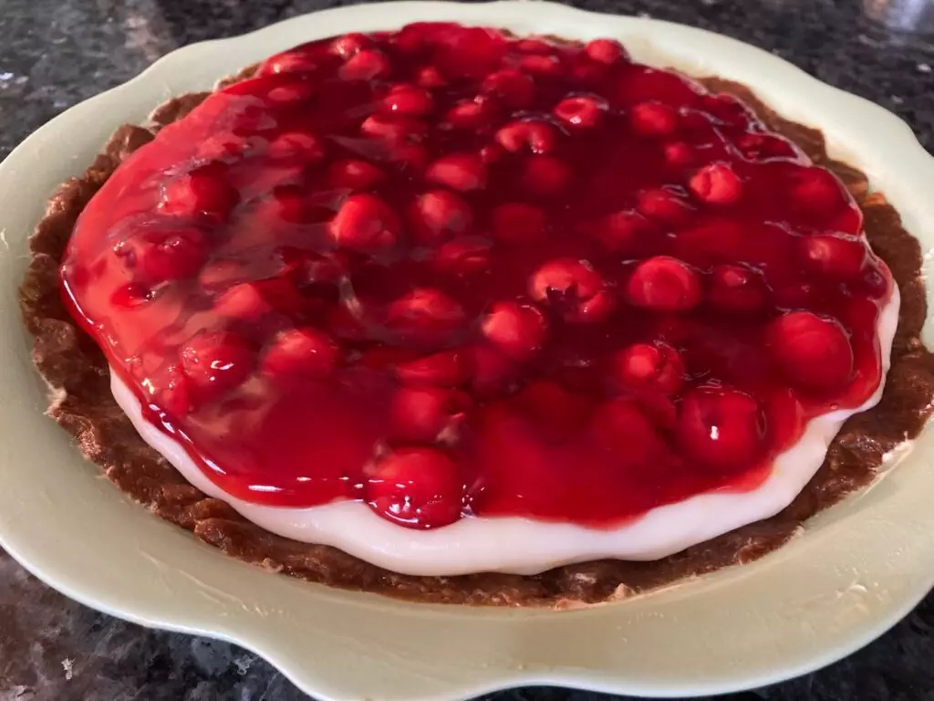 no bake cherry cheesecake pie from out of the box baking.com