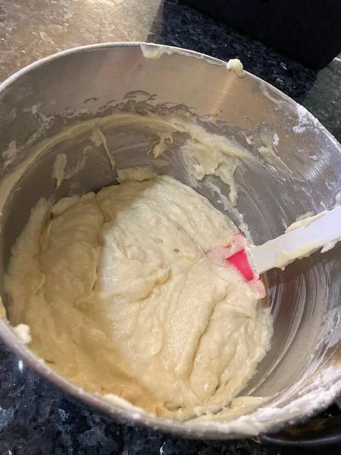 adding cake flour to batter