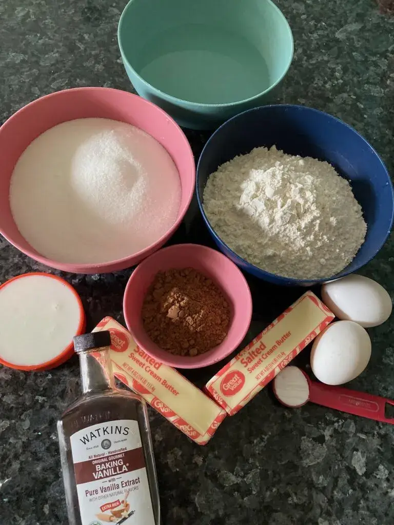 The Perfect Texas Sheet Cake ingredients from Out of the Box Baking.com