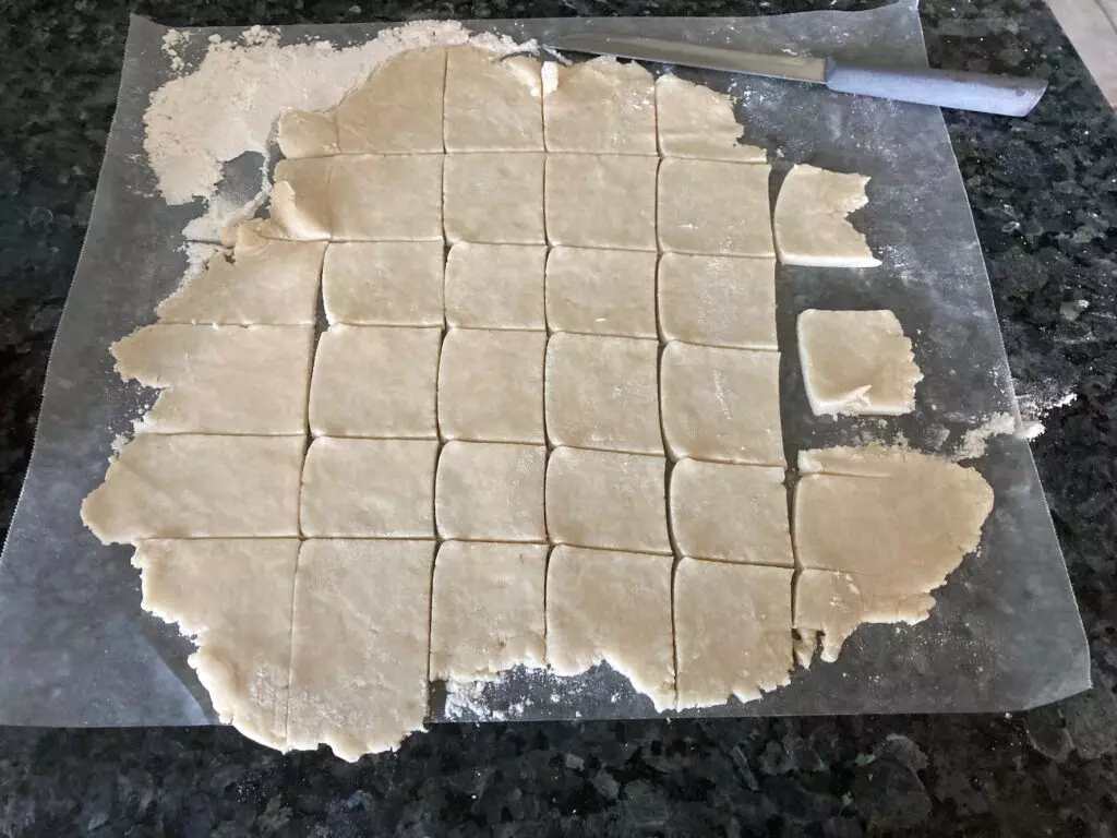 Pie crust cut into squares