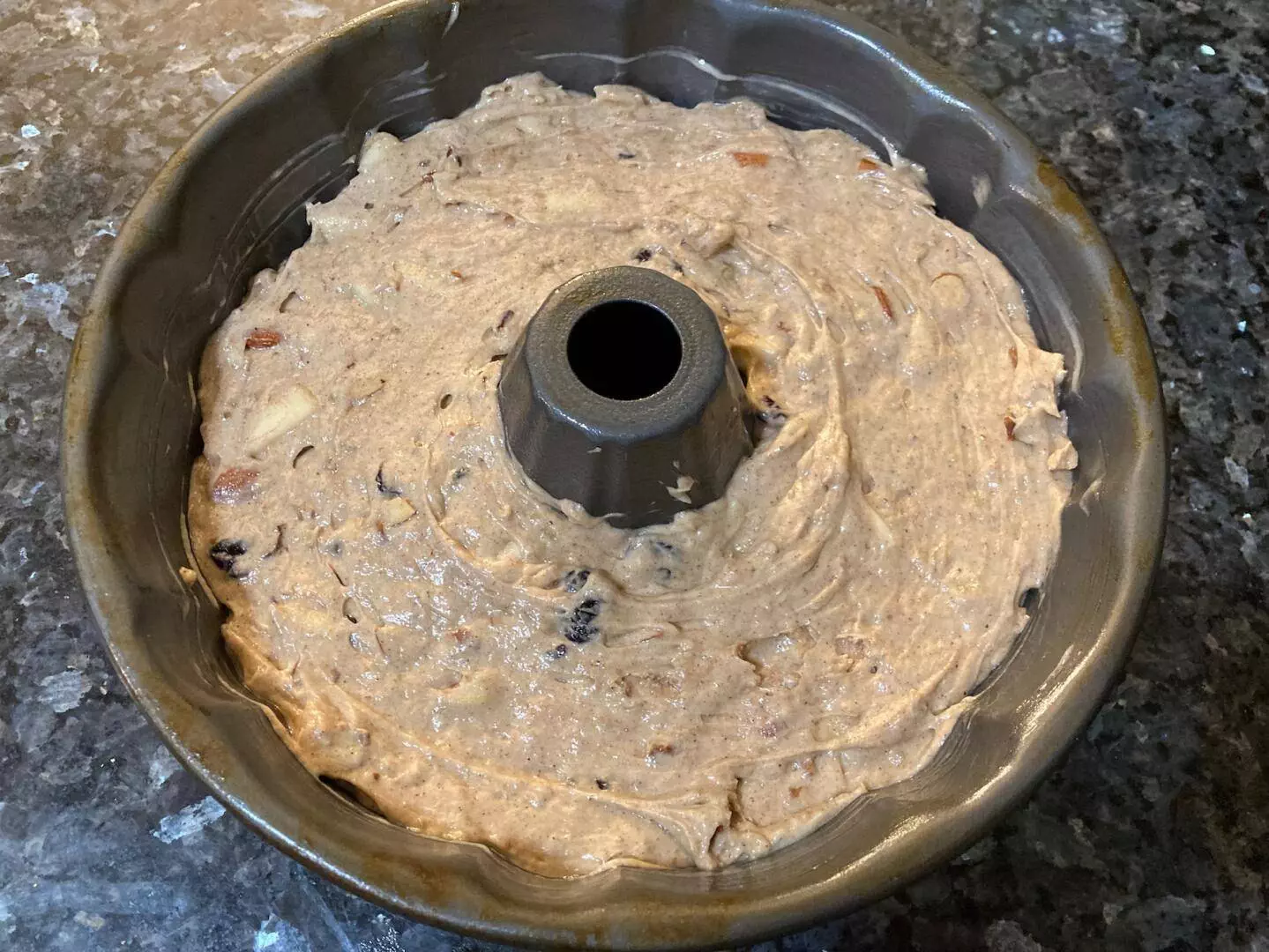 spice cake batter in pan
