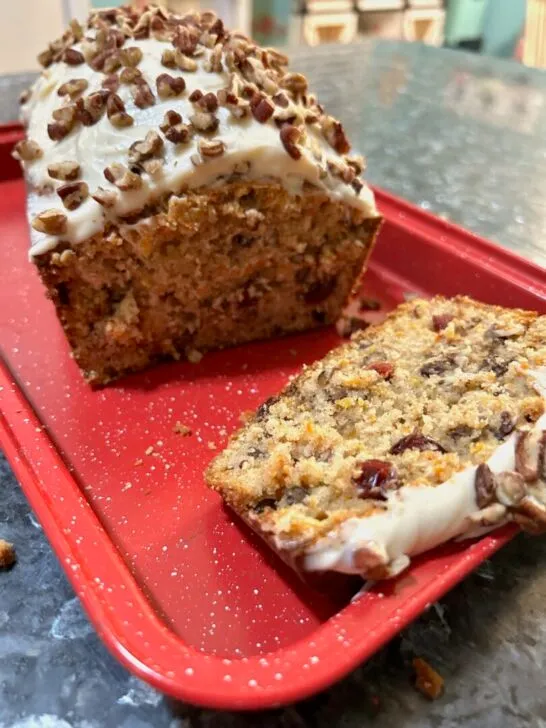 Easy Carrot Bread with Cream Cheese Frosting from Out of the Box Baking.com