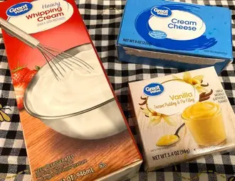 whipping cream, cream cheese, and vanilla pudding mix