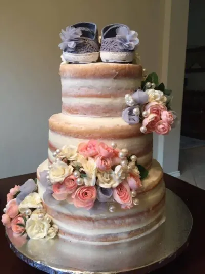 tiered baby shower cake, naked cake style
