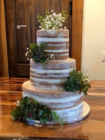 three tiered naked wedding cake