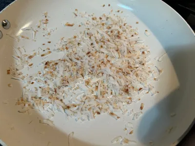 toasted coconut in skillet