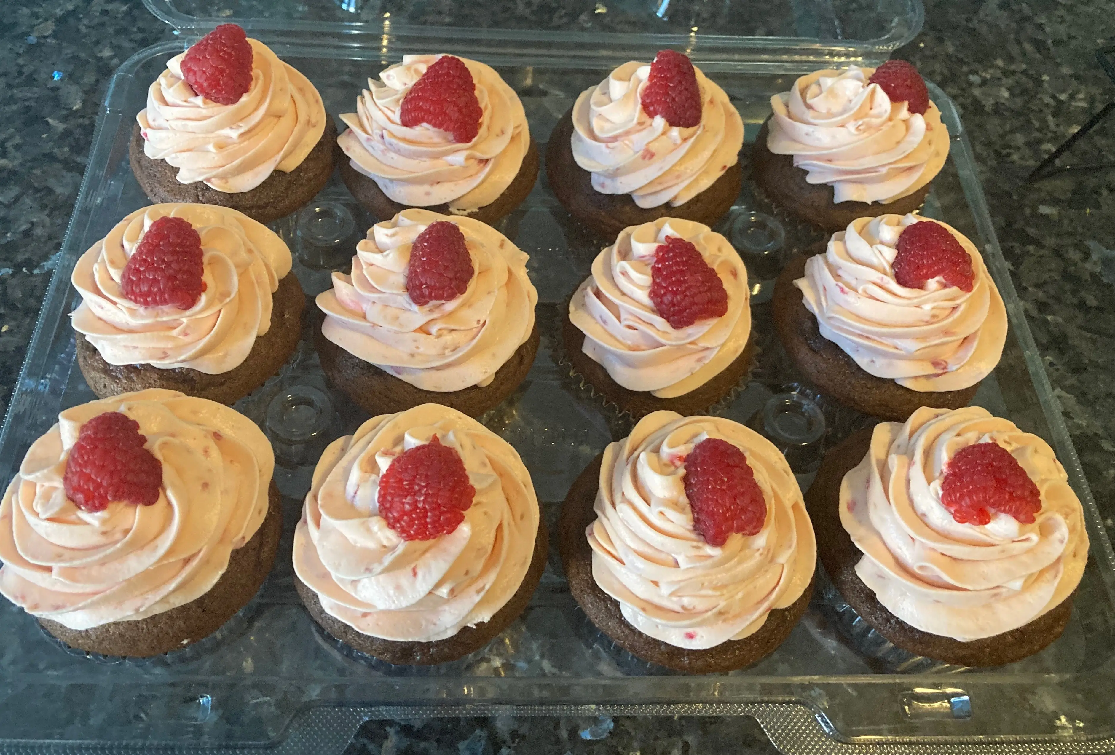 chocolate cupcake with raspberry whipped cream frosting