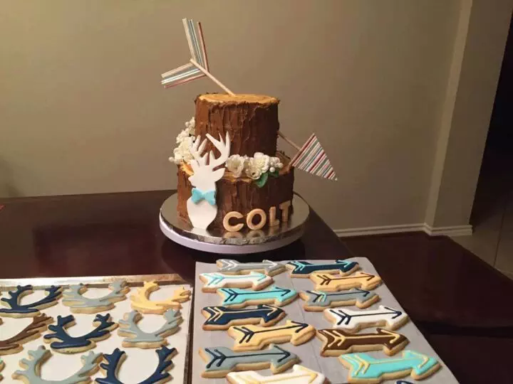 baby shower cake and cookies boy hunting