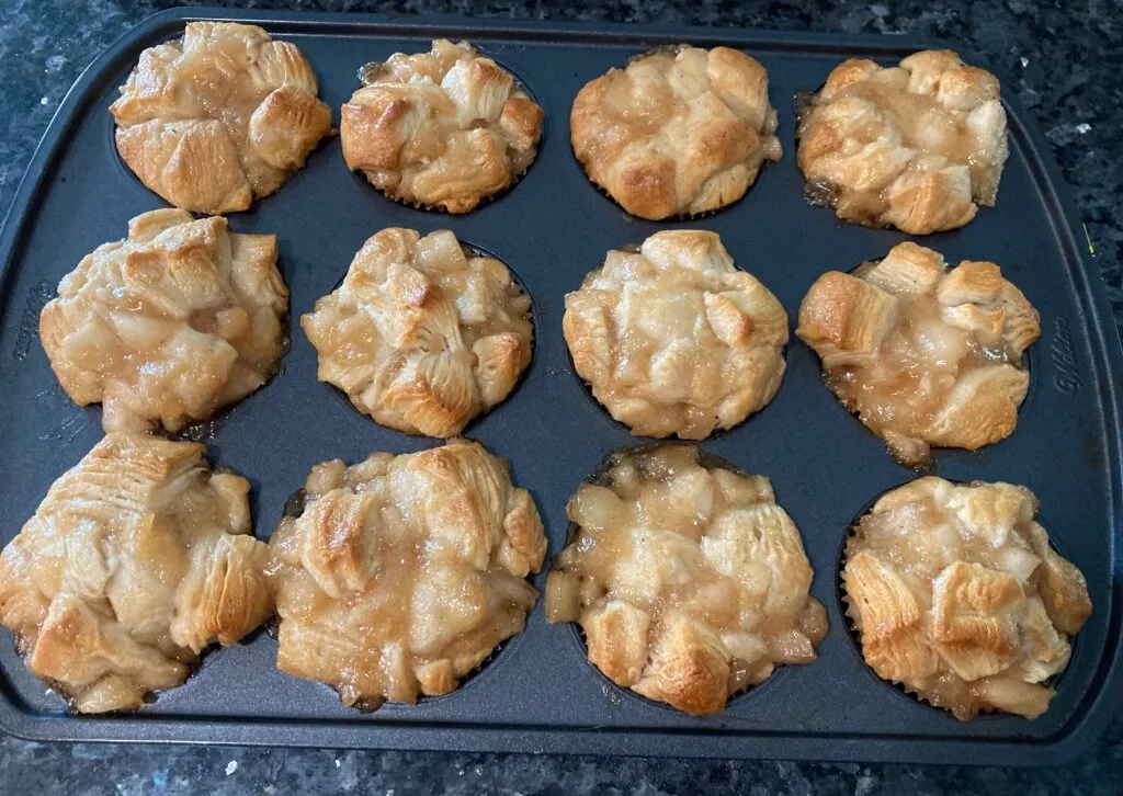 Apple Pie Monkey Bread Muffins using canned biscuits from Out of the Box Baking.com