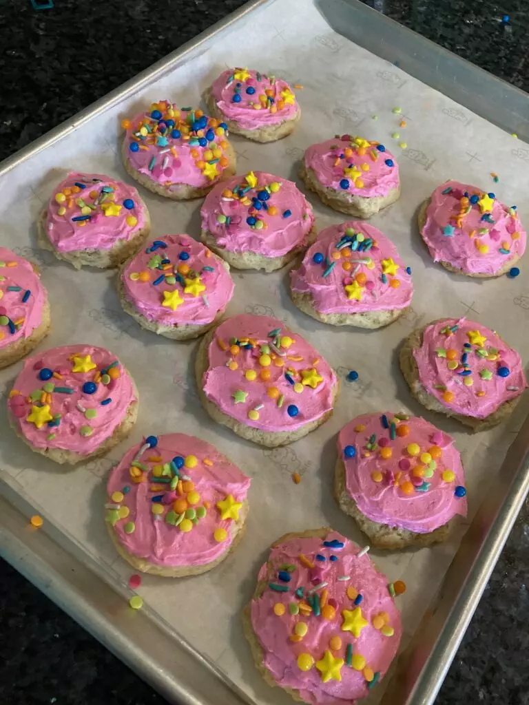 loft house cookies with buttercream and sprinkles