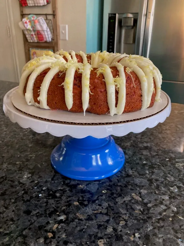 finished cake on stand