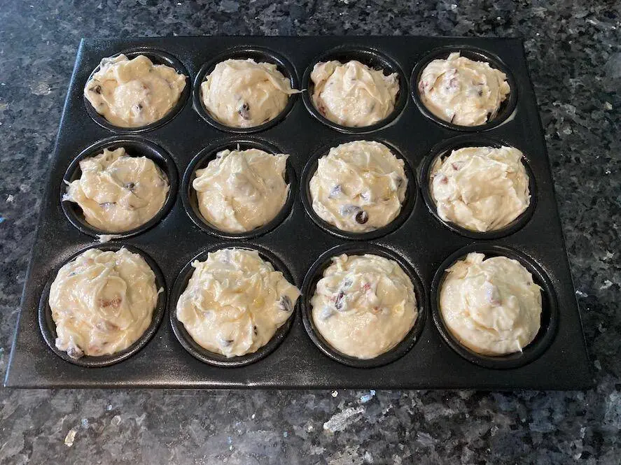 banana muffin batter in pan