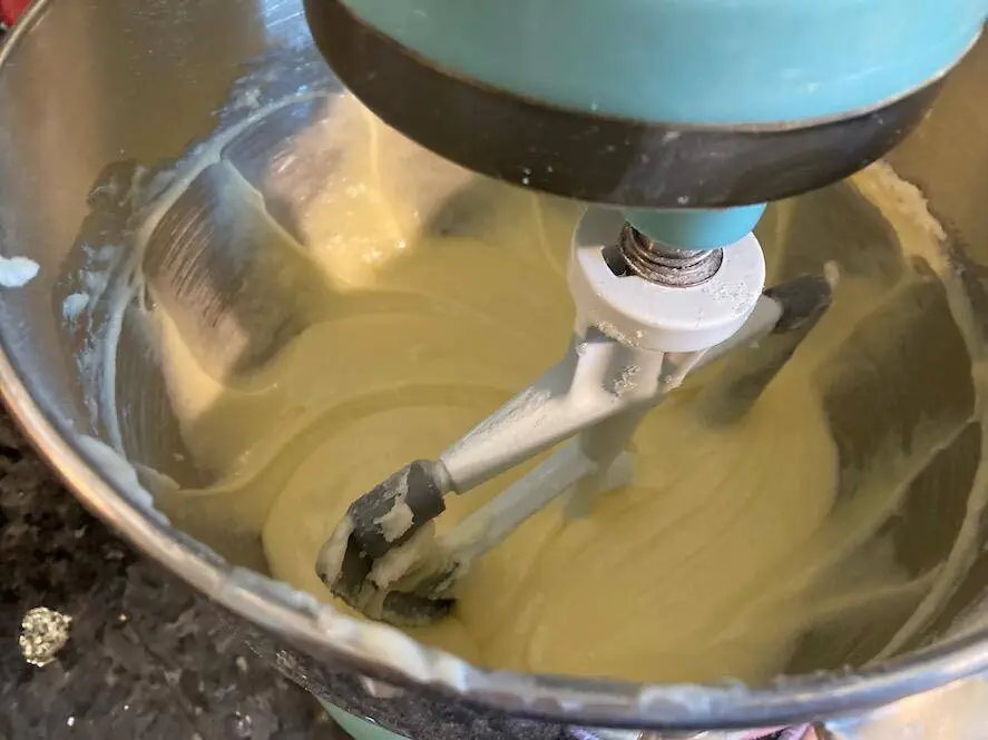 pound cake ingredients in mixing bowl