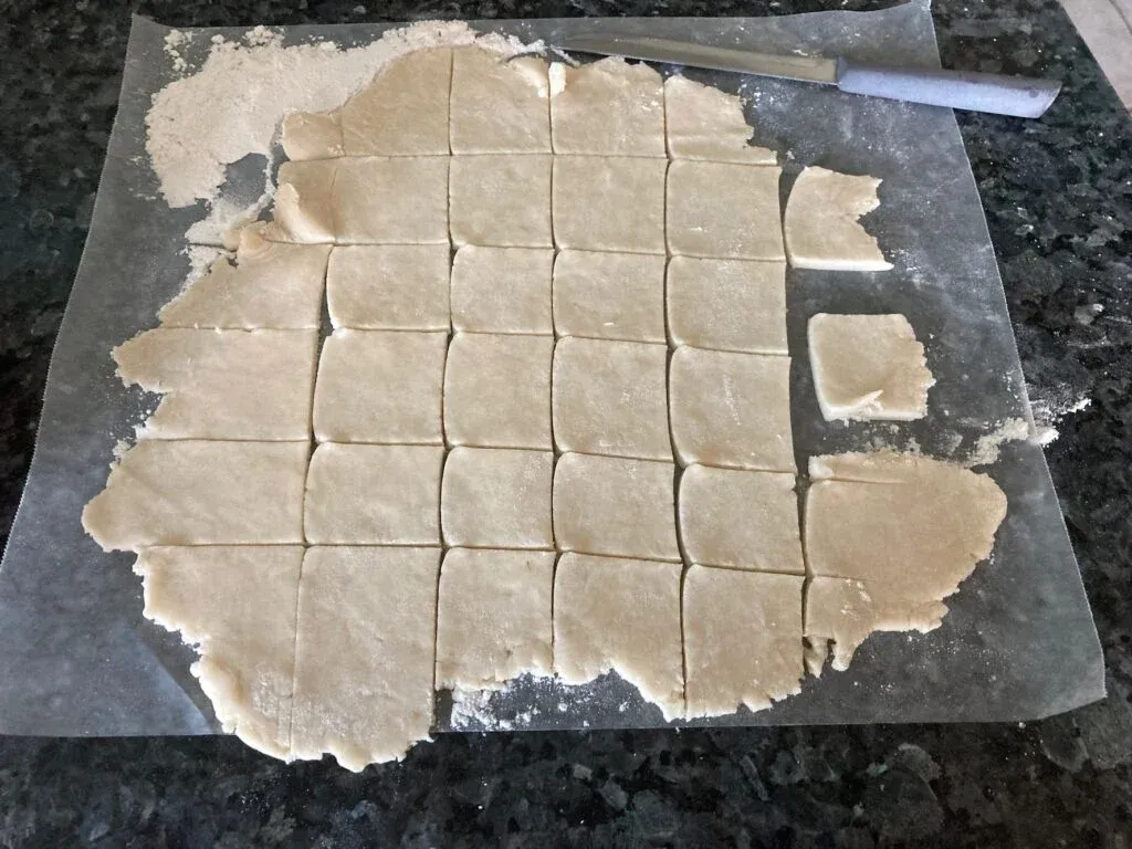 Pie crust cut into squares
