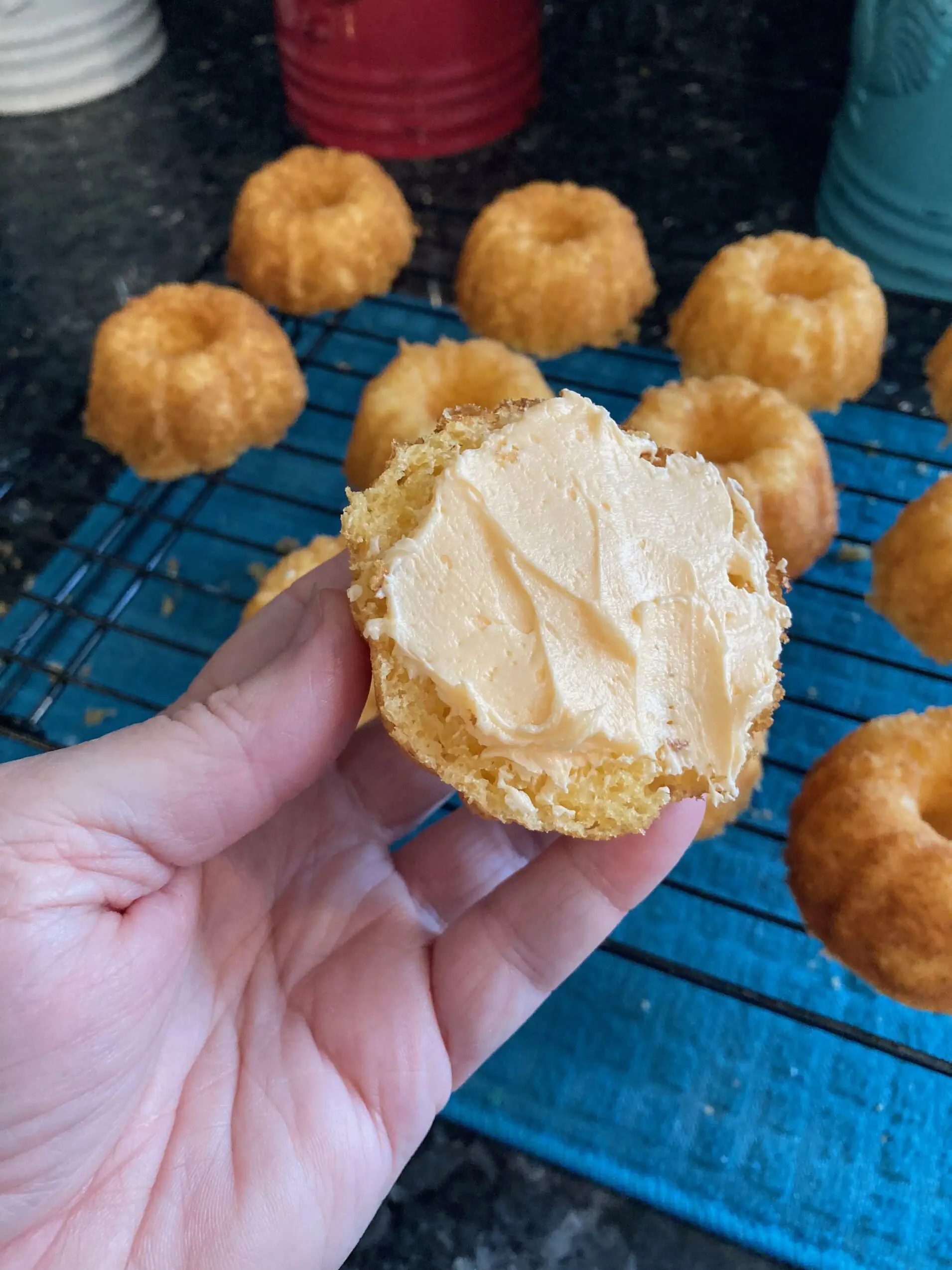 Mini Bundt Cakes, being glued together from Out of the Box Baking.com