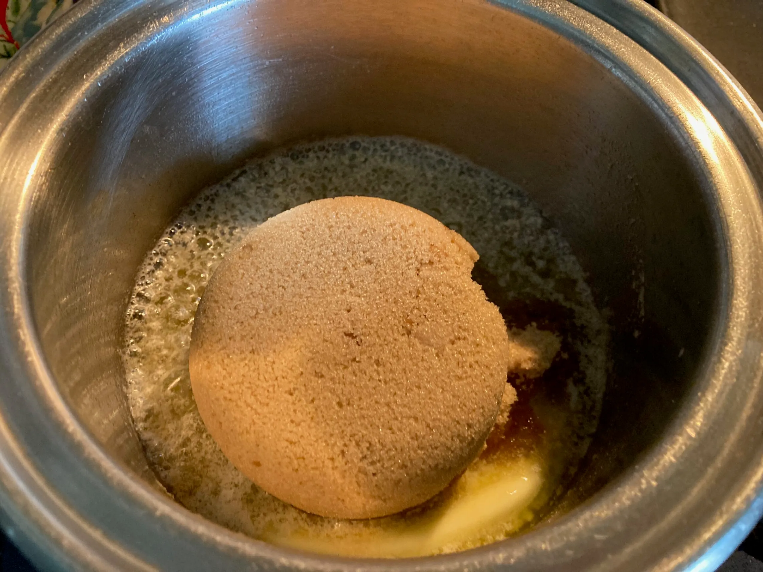 brown sugar and butter in saucepan over heat from Out of the Box Baking.com