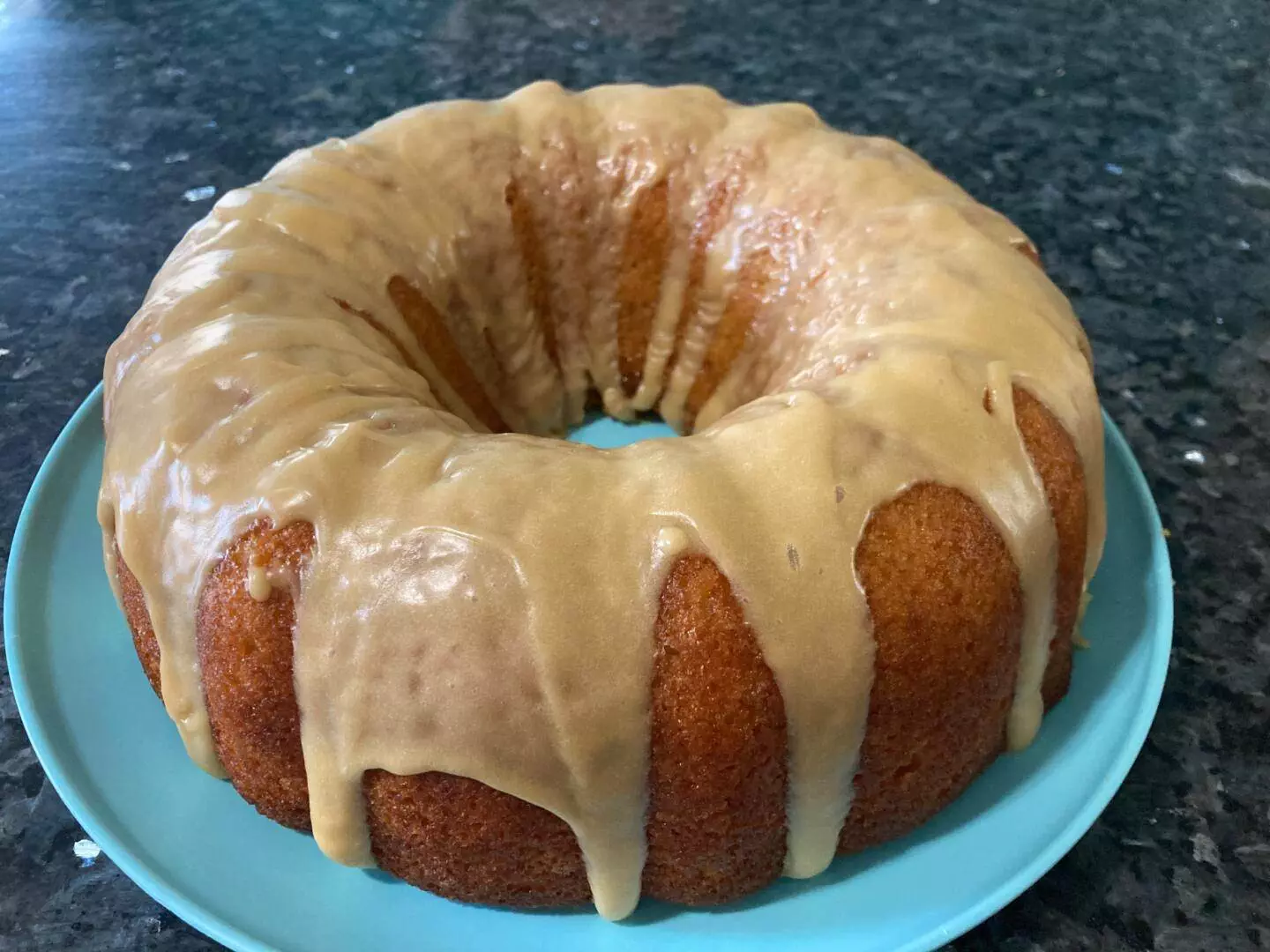 Easy Peach Cake with Caramel Glaze - Out of the Box Baking